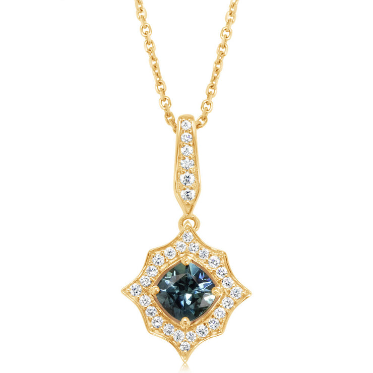 14K Yellow Gold Montana Sapphire/Diamond Pendant