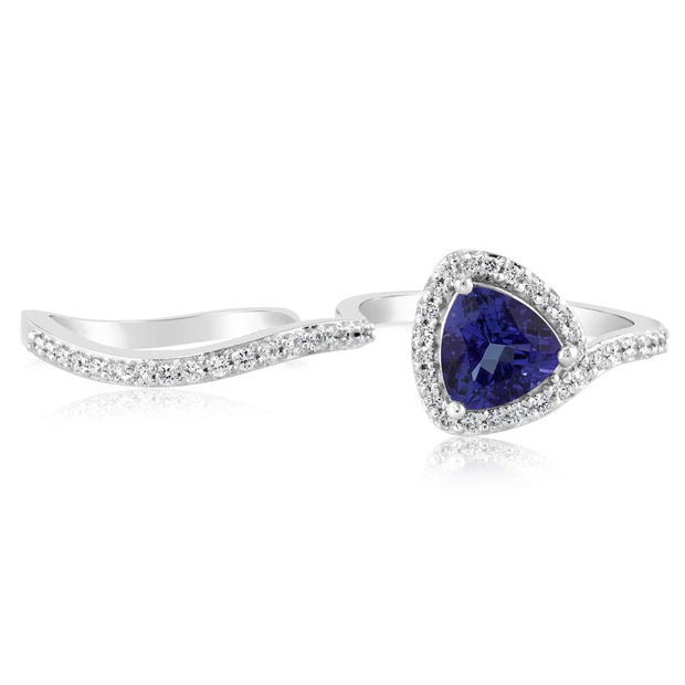 14K White Gold Tanzanite/Diamond Two Finger Ring