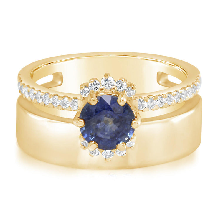 18K Yellow Gold Montana Sapphire/Diamond Cigar Band Ring