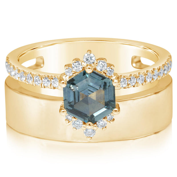 14K Yellow Gold Montana Sapphire/Diamond Cigar Band Ring