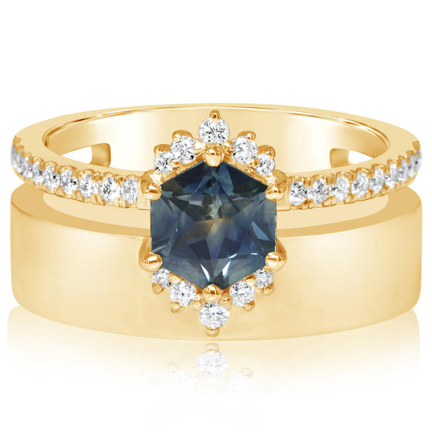 14K Yellow Gold Montana Sapphire/Diamond Cigar Band Ring