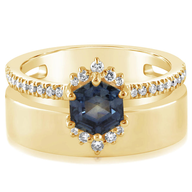 14K Yellow Gold Montana Sapphire/Diamond Cigar Band Ring