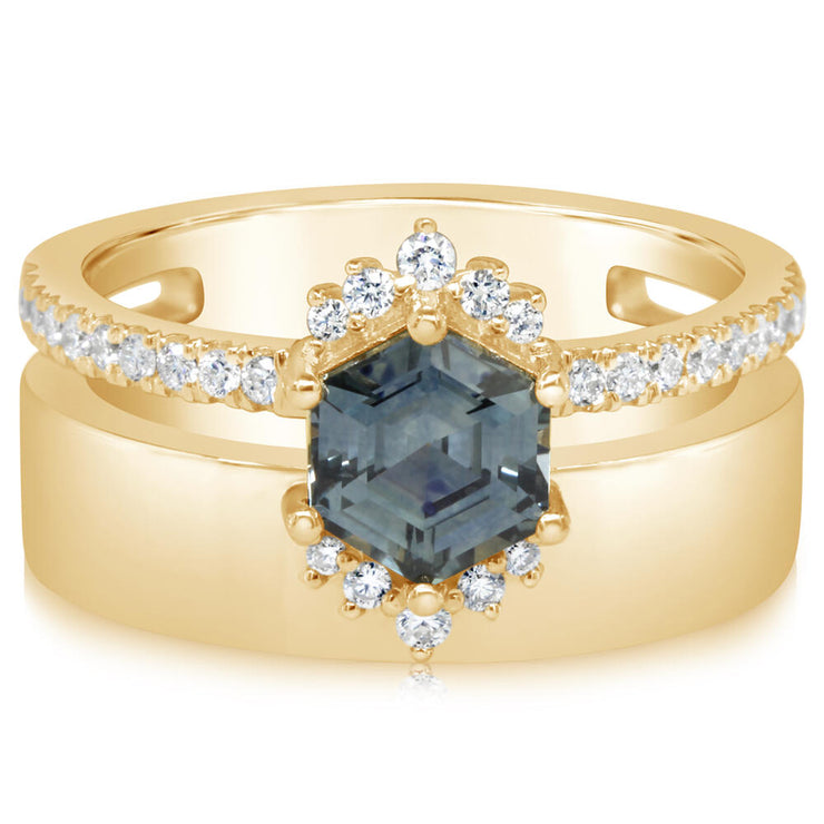 14K Yellow Gold Montana Sapphire/Diamond Cigar Band Ring