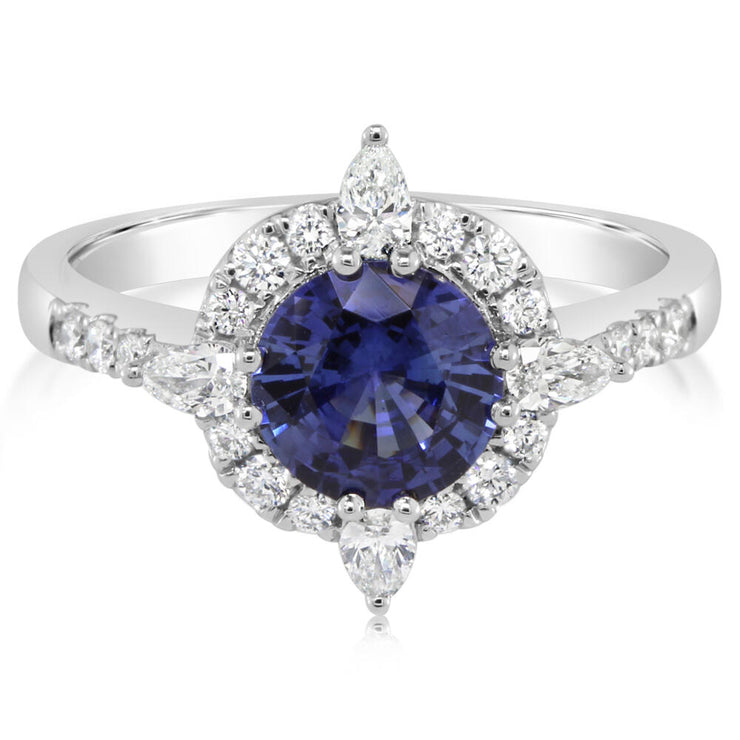 Platinum Ceylon Sapphire/Diamond Ring