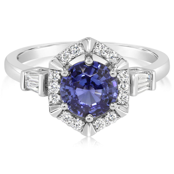 Platinum Ceylon Sapphire/Diamond Ring