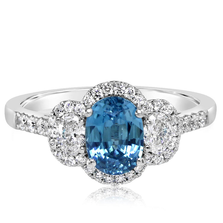 14K White Gold Blue Zircon/Diamond Ring