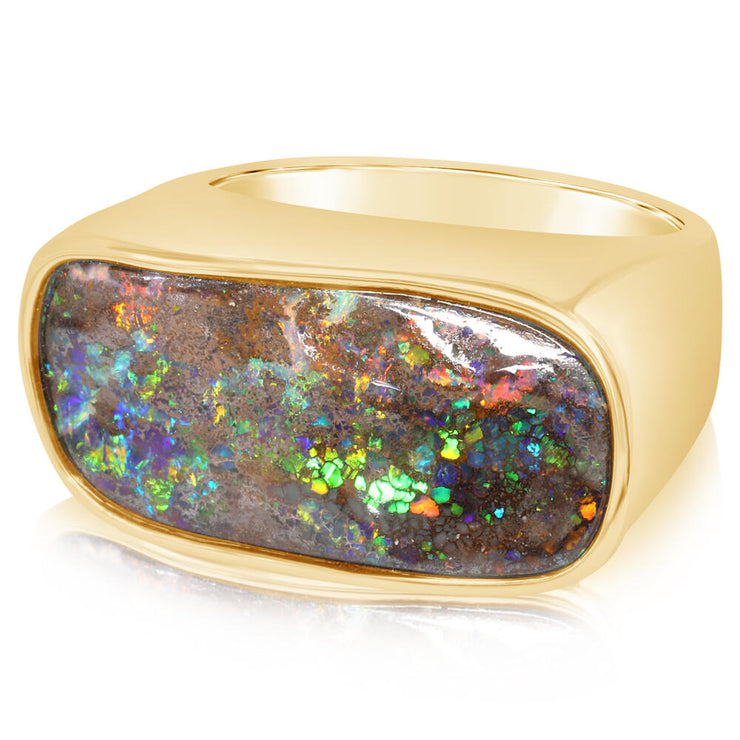 14K Yellow Gold Boulder Opal Gents Ring