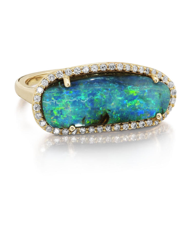 14K Yellow Gold Australian Boulder Opal/Diamond Ring