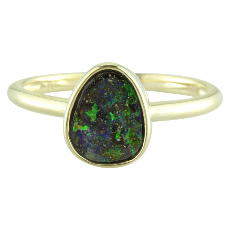 14K Yellow Gold Australian Boulder Opal Smooth Shank Ring