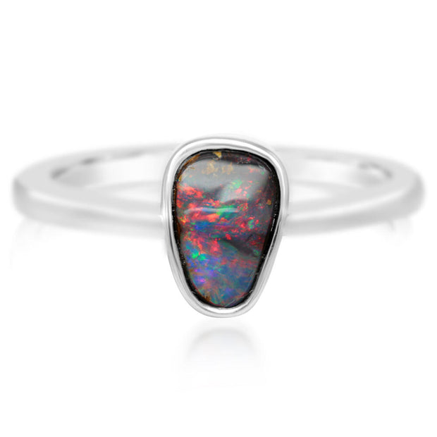 Sterling Silver Australian Boulder Opal Smooth Shank Ring