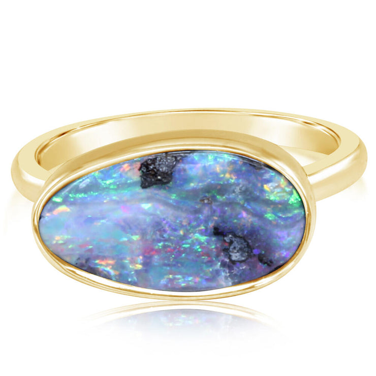 14K Yellow Gold Australian Boulder Opal Smooth Shank Ring