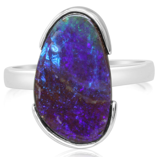 Silver Australian Boulder Opal Ring