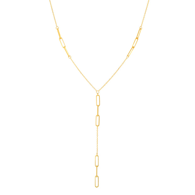 14K Gold Paperclip Lariat Necklace