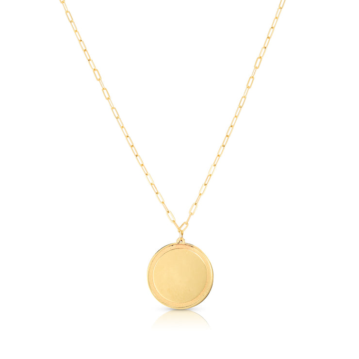 14K Gold Round Tag with Paperclip Chain