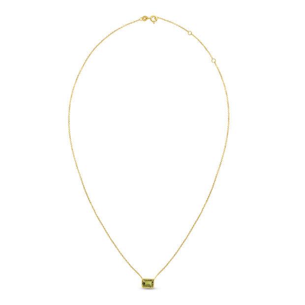 14K Gold Emerald Cut Peridot Necklace