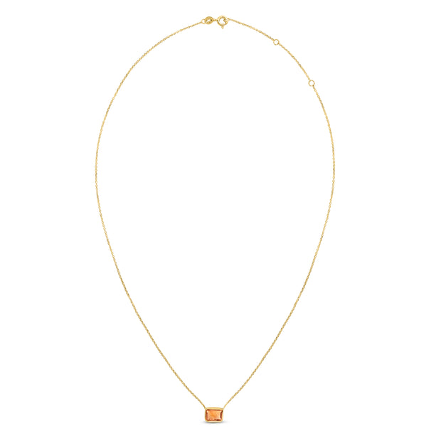 14K Gold Emerald Cut Citrine Necklace