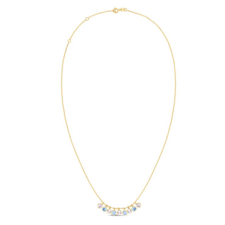 14K Gold Blue and White Topaz Dancing Drop Necklace