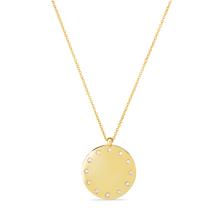 14K Gold Small Diamond Dial Necklace