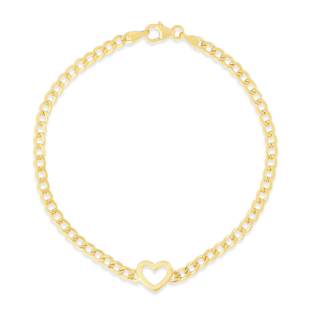 14K Heart Curb Bracelet