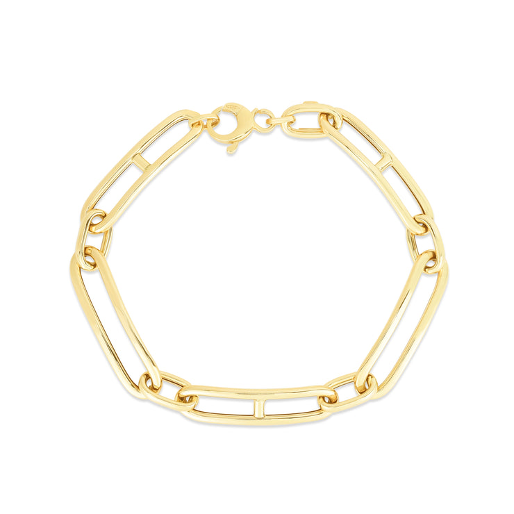 14K Gold 7.4mm Elongated Alternating Mariner Link Bracelet