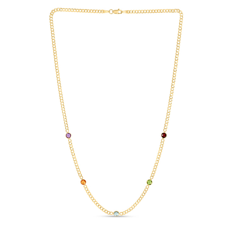 14K Multi Gemstone Curb Chain Necklace