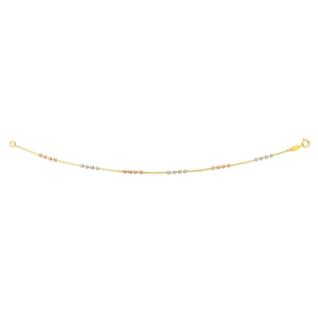 14K Tri-color Gold Diamond Cut Bead Station Bracelet