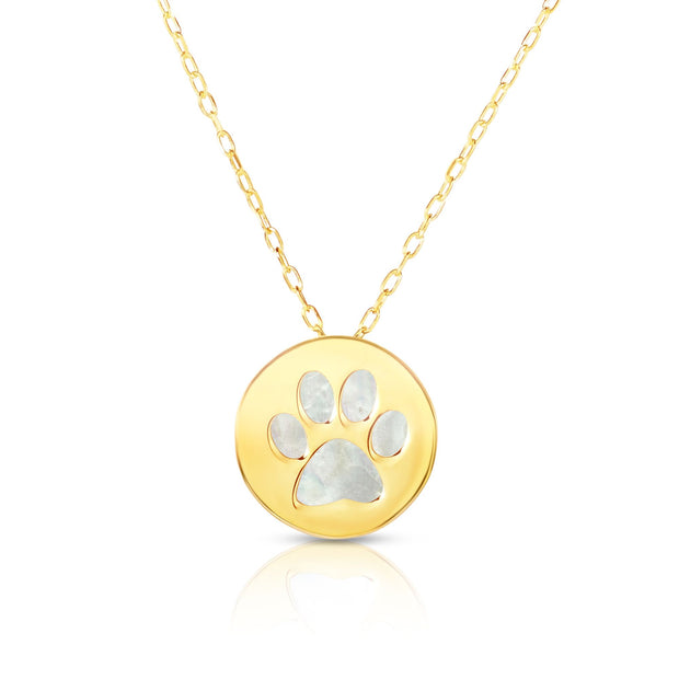 14K Gold Paw Print Mother of Pearl Necklace