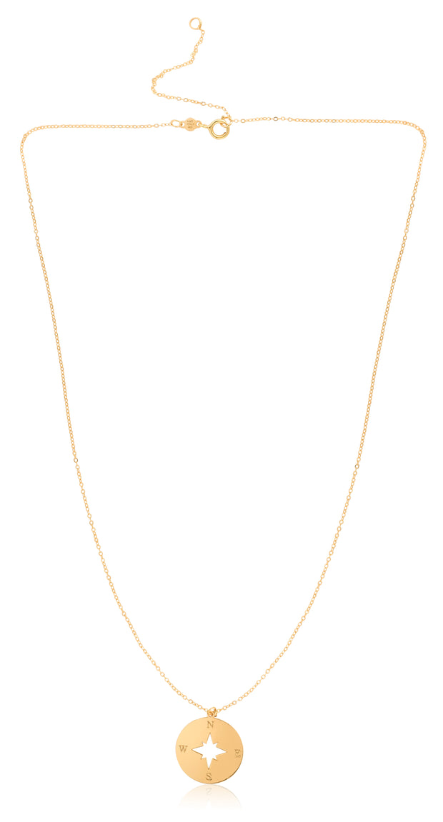 14K Gold Polished North Star Disc Necklace