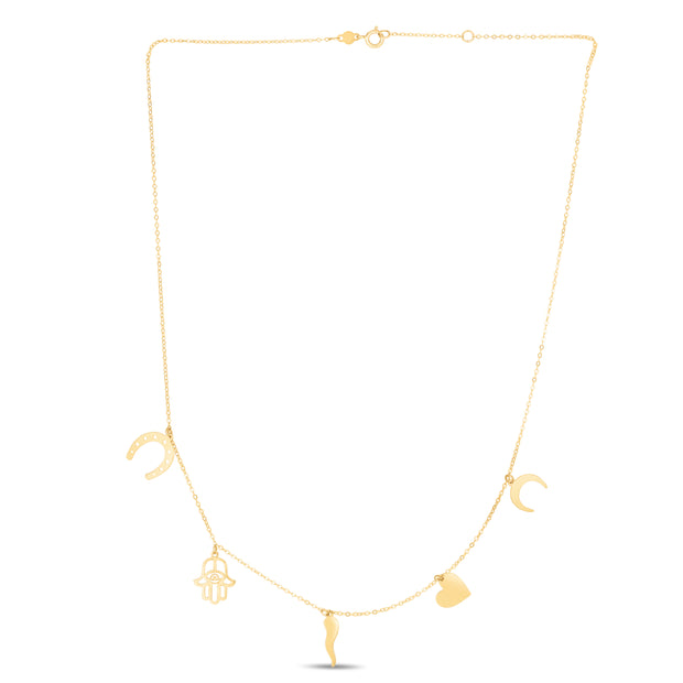 14K Gold Trend Charm Dangle Necklace