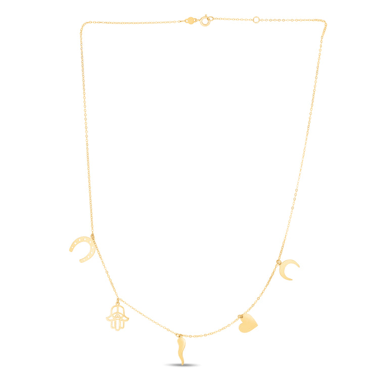 14K Gold Trend Charm Dangle Necklace