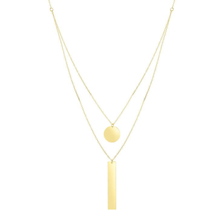 14K Gold Polished Circle & Bar Multi-Strand Necklace