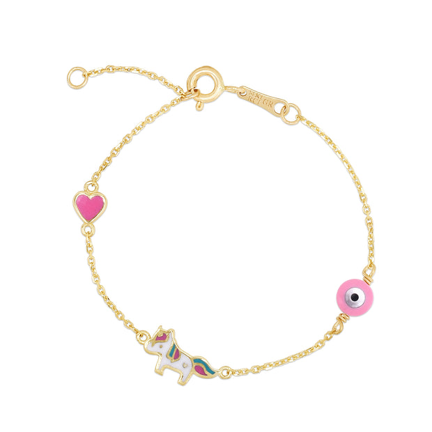 14K Gold Enamel Unicorn Bracelet