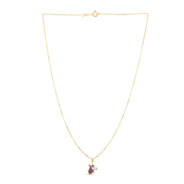 14K Gold Enamel Unicorn Necklace