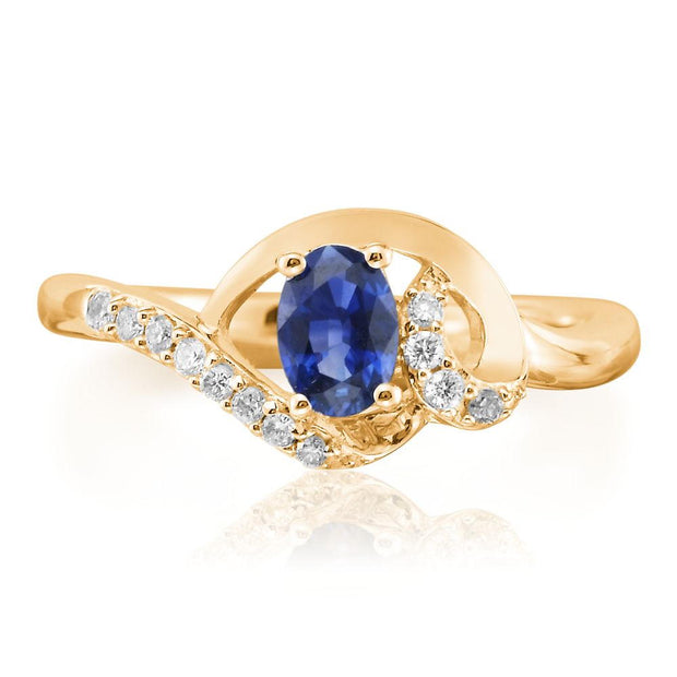 14K Yellow Gold Blue Sapphire/Diamond Ring