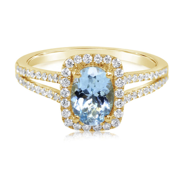 14K Yellow Gold Aquamarine/Diamond Ring