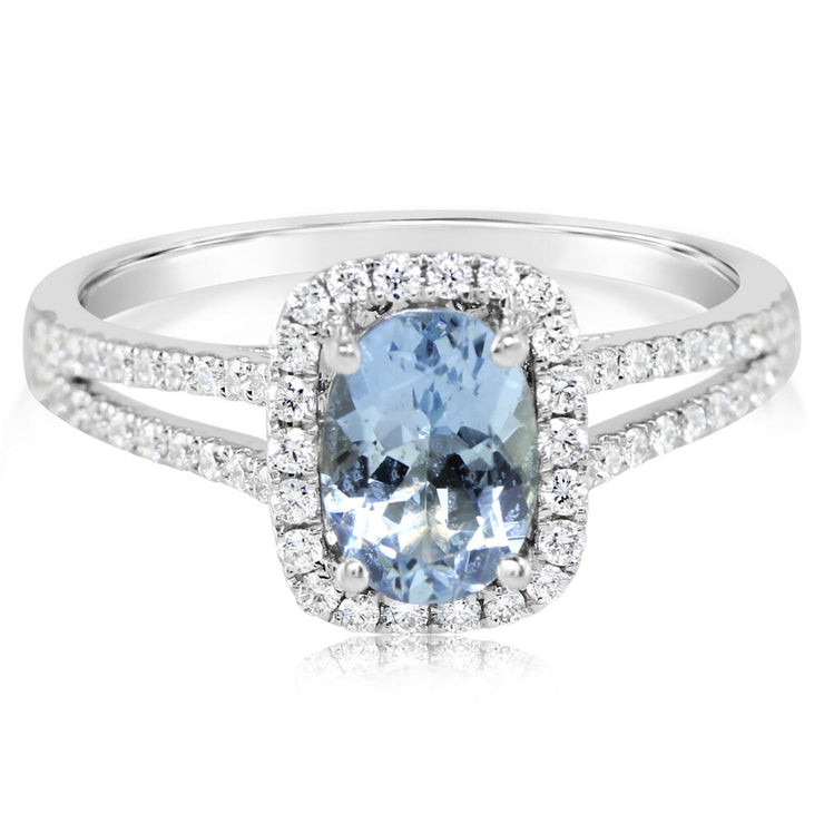 14K White Gold Aquamarine/Diamond Ring