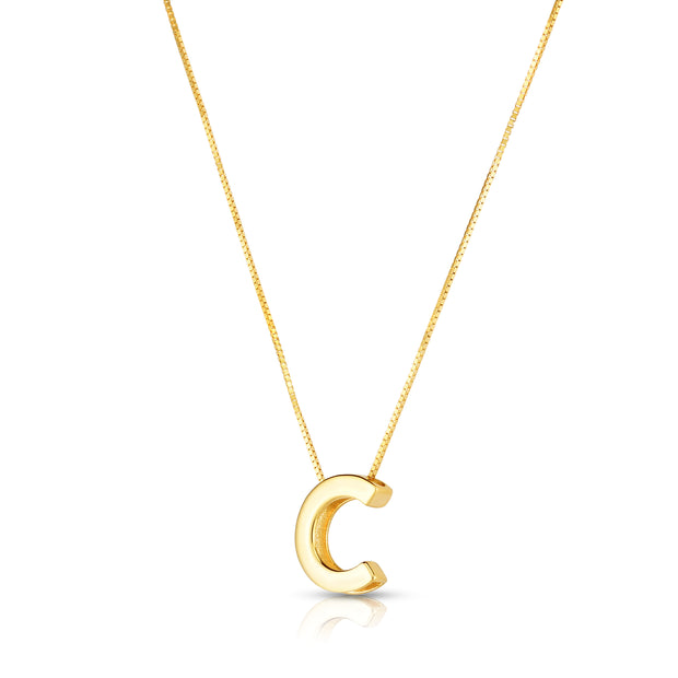 14K Gold Block Letter Initial C Necklace