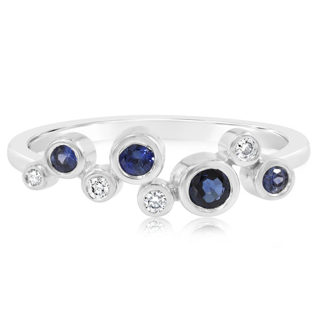 14K White Gold Graduated Blue Sapphire/Diamond Ring