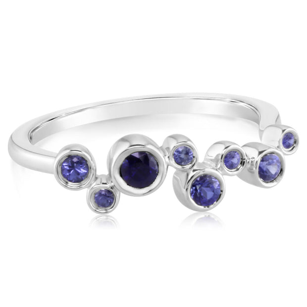 14K White Gold Graduated Blue Sapphire/Diamond Ring