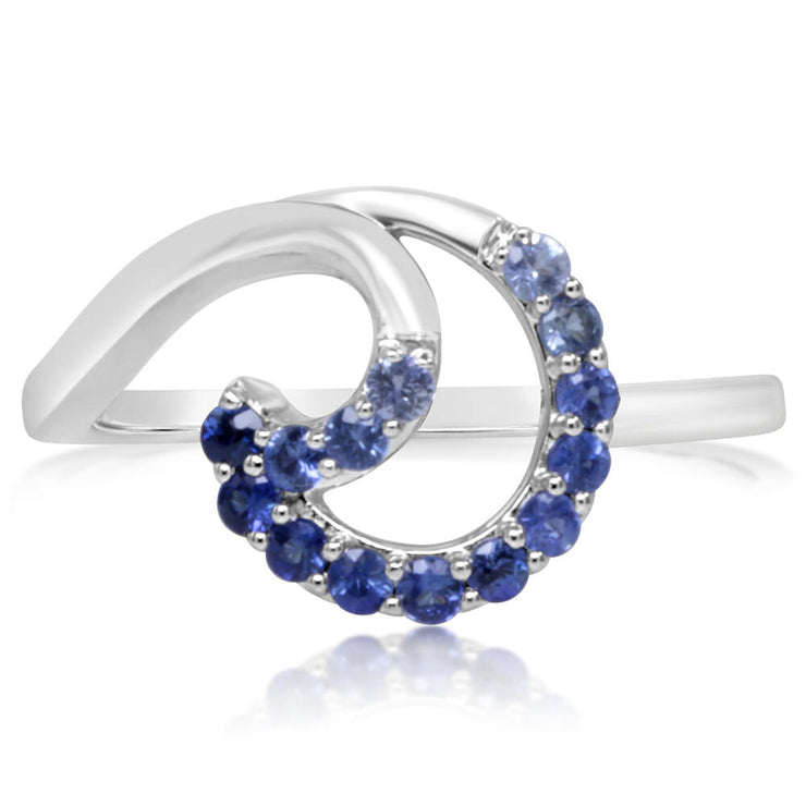 14K White Gold Graduated Blue Sapphire Ring