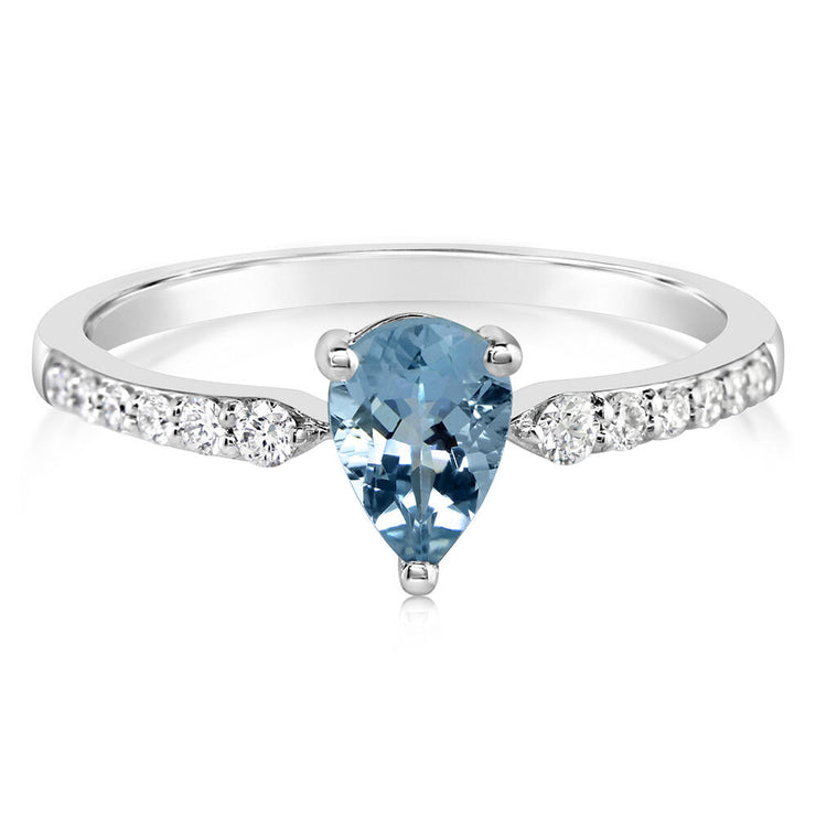 14K White Gold Aqua/Diamond Ring