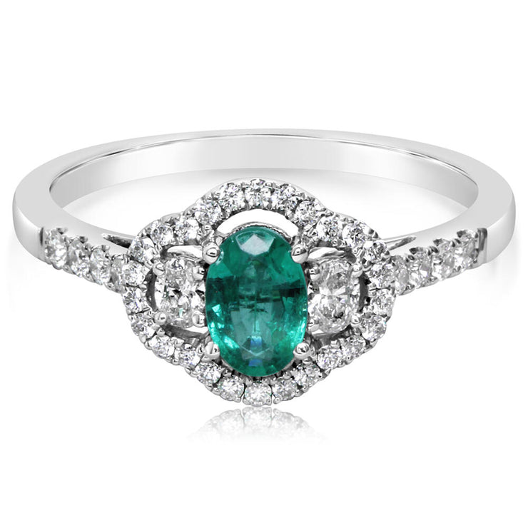 14K White Gold Emerald/Diamond Ring