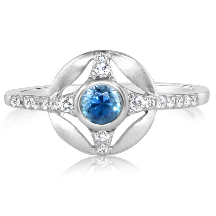 14K White Gold Blue Zircon/Diamond Ring