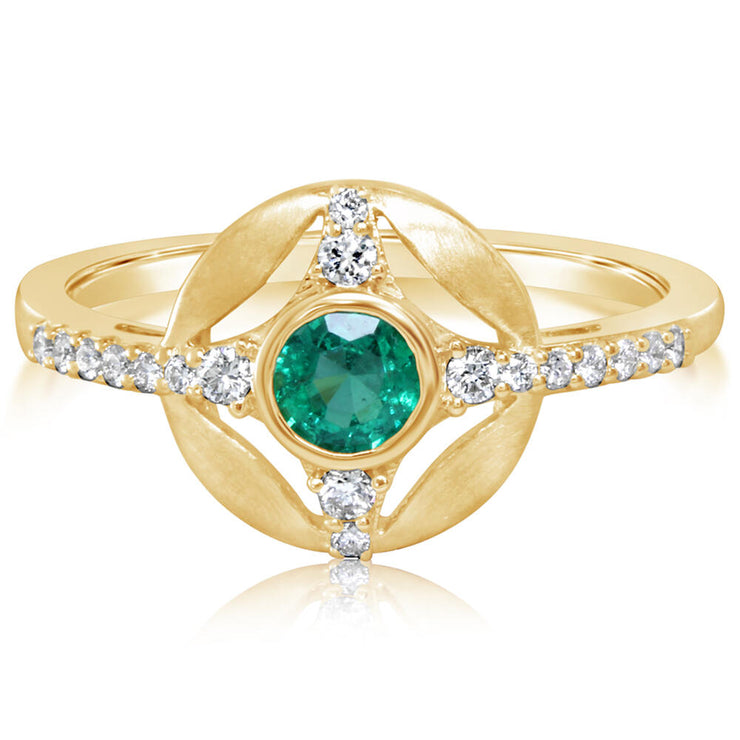 14K Yellow Gold Emerald/Diamond Ring