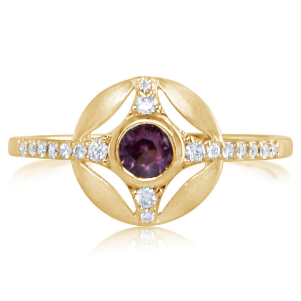 14K Yellow Gold Rhodolite Garnet/Diamond Ring