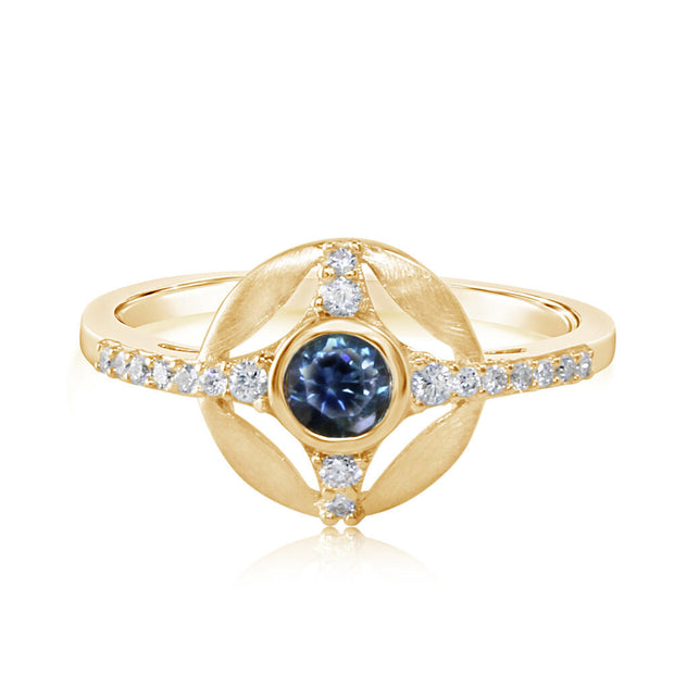 14K Yellow Gold Montana Sapphire/Diamond Ring