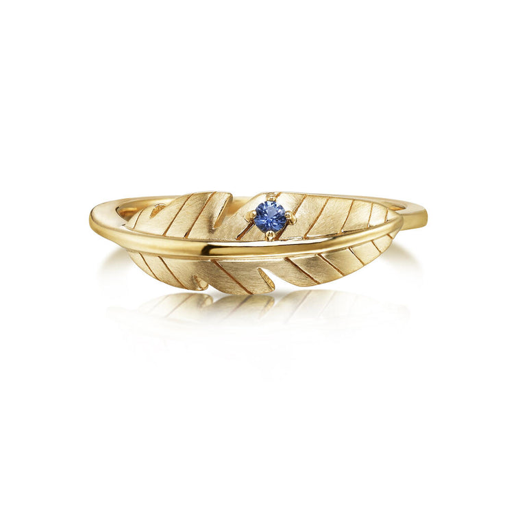 14K Yellow Gold Yogo Sapphire Feather Ring