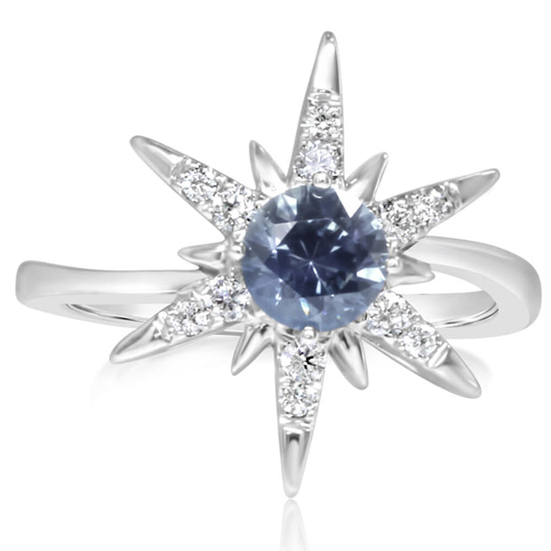 14K White Gold Montana Sapphire/Diamond Star Ring