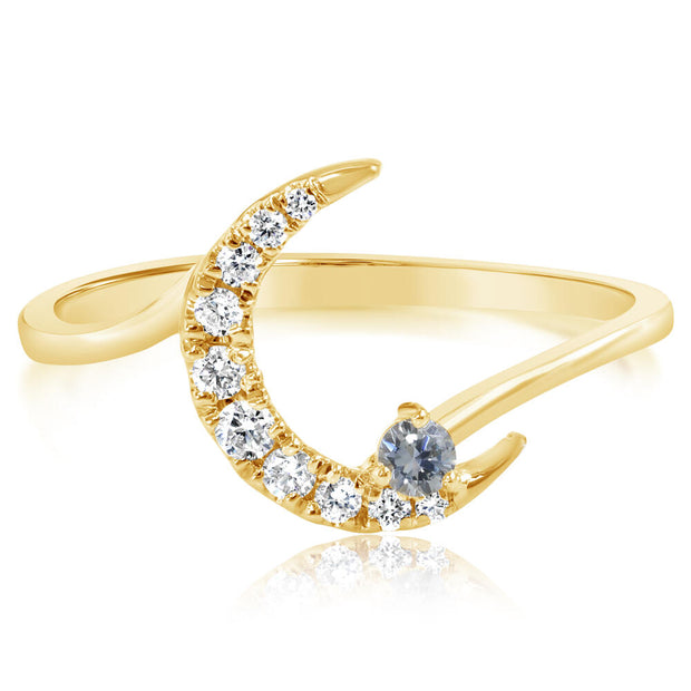 14K Yellow Gold Montana Sapphire/Diamond Moon Ring