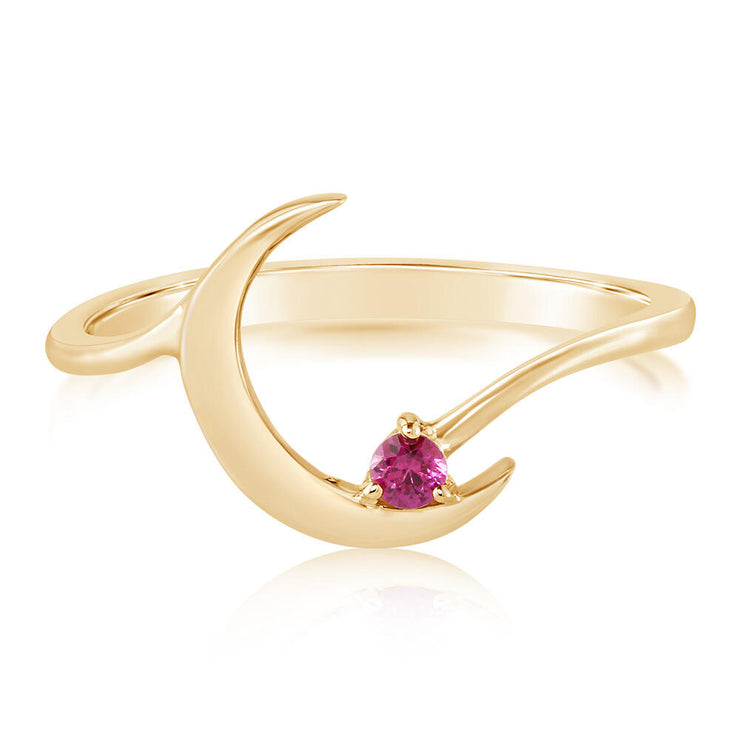 14K Yellow Gold Ruby Moon Ring